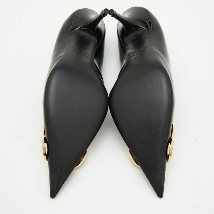 Pre Owned Balenciaga Black Patent Leather BB Knife Pumps Size 37