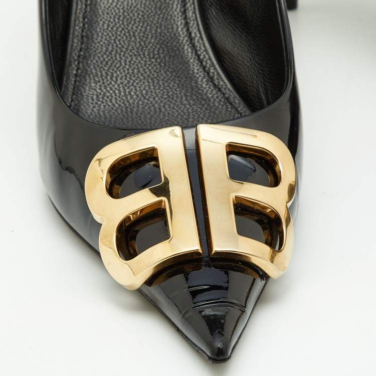 Pre Owned Balenciaga Black Patent Leather BB Knife Pumps Size 37