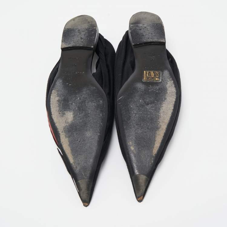 Pre Owned Balenciaga Black Fabric Knife Slingback Flats Size 38