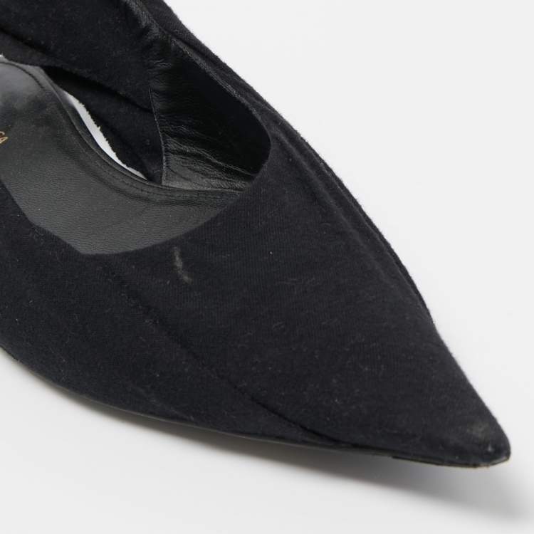 Pre Owned Balenciaga Black Fabric Knife Slingback Flats Size 38