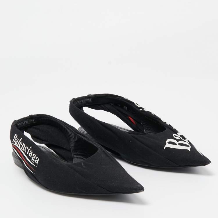 Pre Owned Balenciaga Black Fabric Knife Slingback Flats Size 38