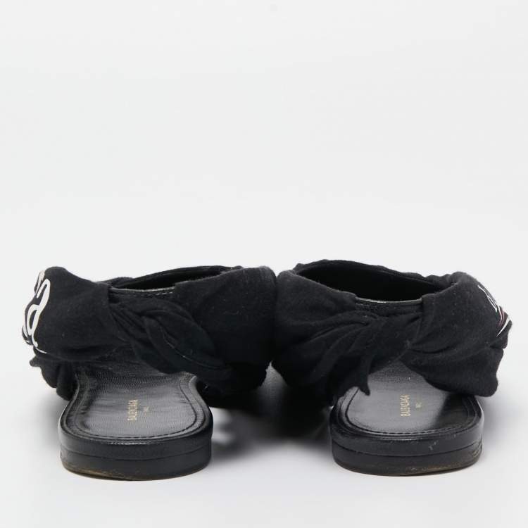 Pre Owned Balenciaga Black Fabric Knife Slingback Flats Size 38