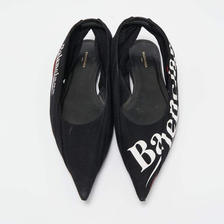 Pre Owned Balenciaga Black Fabric Knife Slingback Flats Size 38