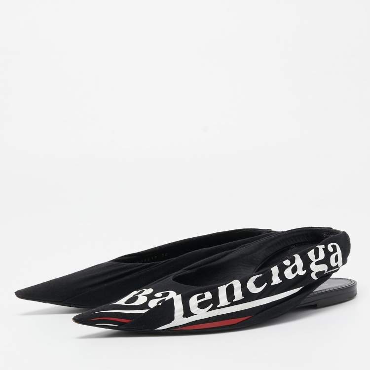 Pre Owned Balenciaga Black Fabric Knife Slingback Flats Size 38