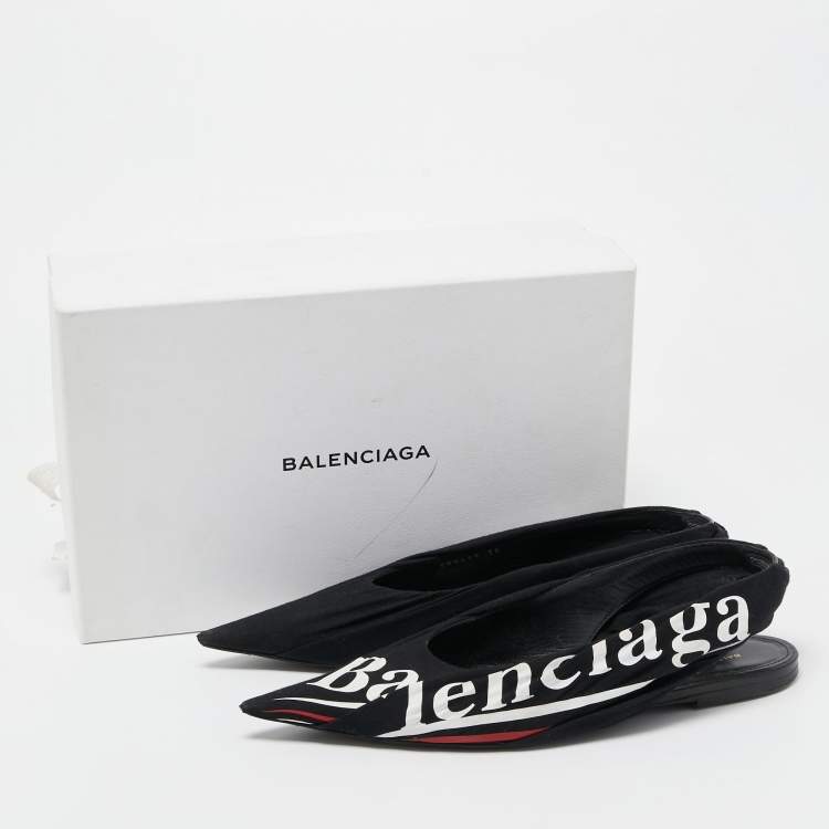 Pre Owned Balenciaga Black Fabric Knife Slingback Flats Size 38