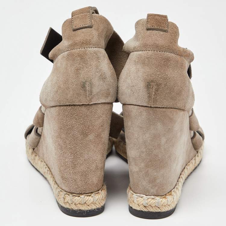 Pre Owned Balenciaga Grey Suede Strappy Wedge Sandals Size 39