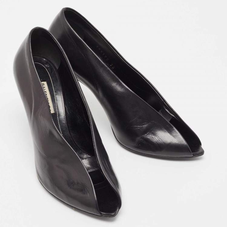 Pre Owned Balenciaga Black Leather V Neck Open Toe Pumps Size 36