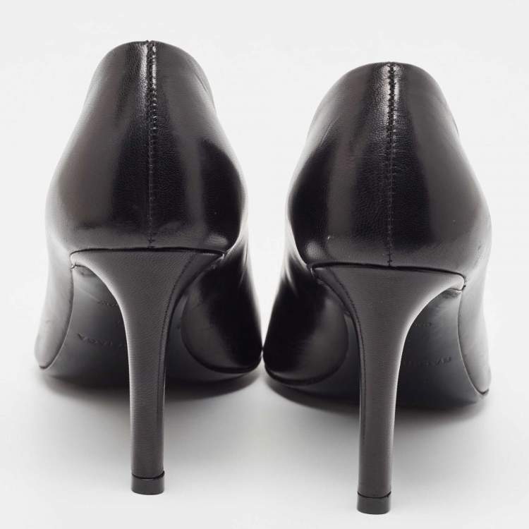 Pre Owned Balenciaga Black Leather V Neck Open Toe Pumps Size 36