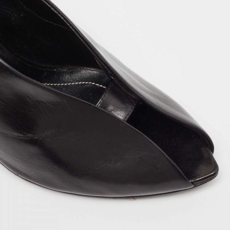 Pre Owned Balenciaga Black Leather V Neck Open Toe Pumps Size 36