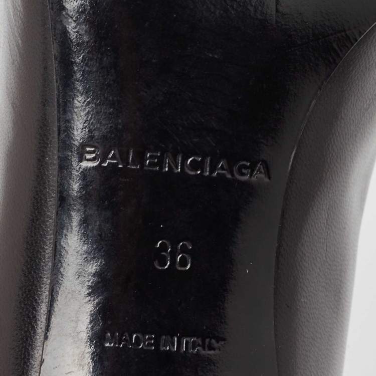 Pre Owned Balenciaga Black Leather V Neck Open Toe Pumps Size 36