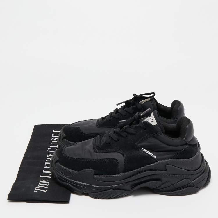 Pre Owned Balenciaga Black Nylon and Suede Triple S Sneakers Size 37