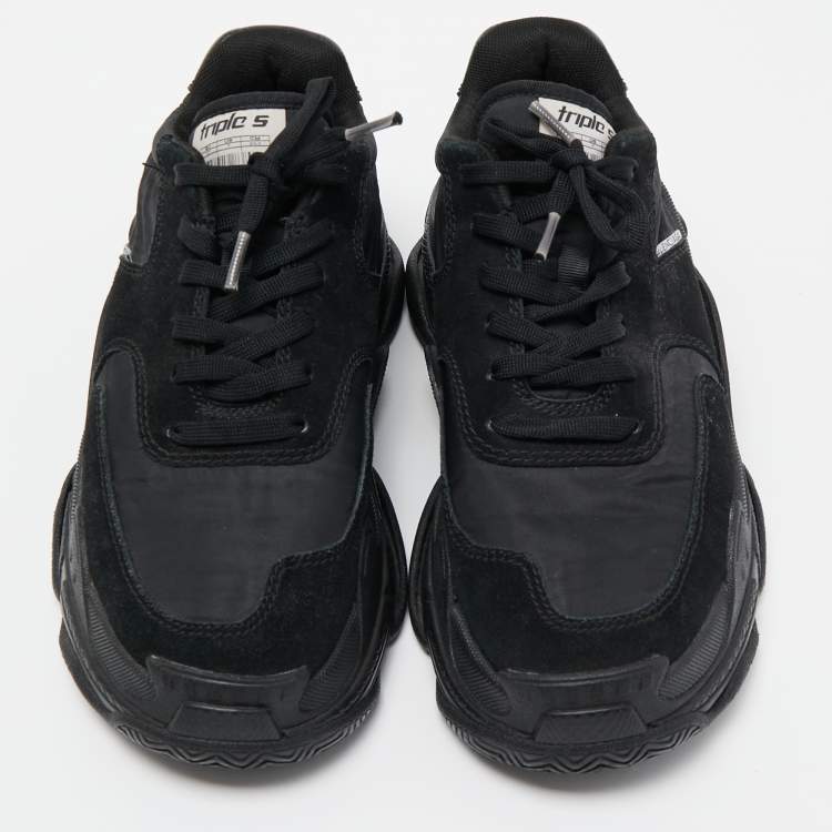 Pre Owned Balenciaga Black Nylon and Suede Triple S Sneakers Size 37
