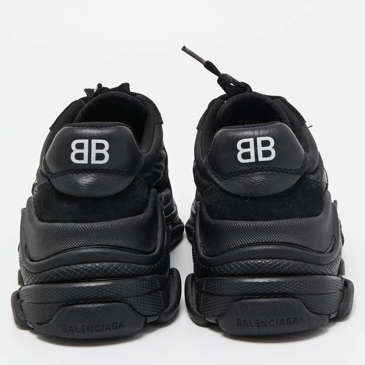 Pre Owned Balenciaga Black Nylon and Suede Triple S Sneakers Size 37
