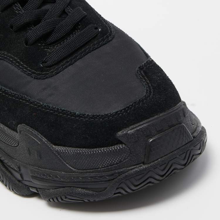 Pre Owned Balenciaga Black Nylon and Suede Triple S Sneakers Size 37