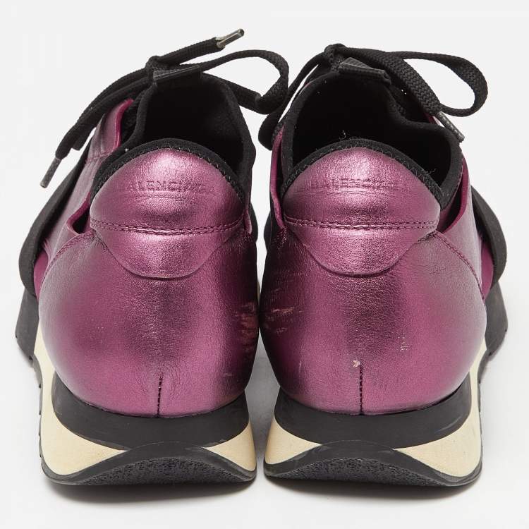 Pre Owned Balenciaga Purple Leather and Neoprene Race Runner Sneakers Size 38