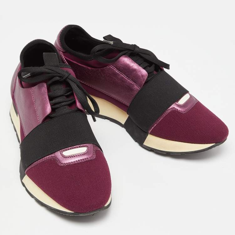 Pre Owned Balenciaga Purple Leather and Neoprene Race Runner Sneakers Size 38
