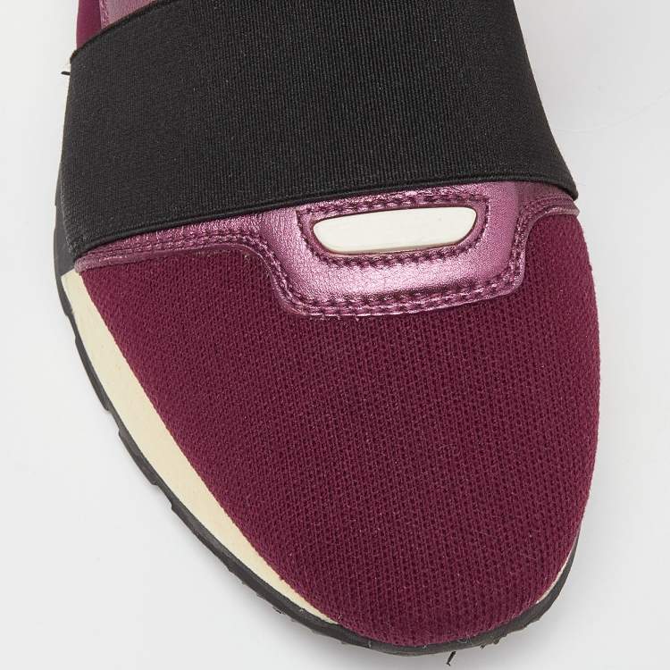 Pre Owned Balenciaga Purple Leather and Neoprene Race Runner Sneakers Size 38