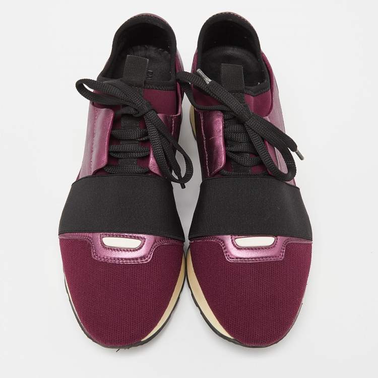Pre Owned Balenciaga Purple Leather and Neoprene Race Runner Sneakers Size 38