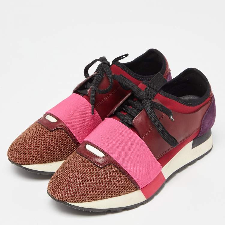 Pre Owned Balenciaga Multicolor Leather and Mesh Race Runner Sneakers Size 37
