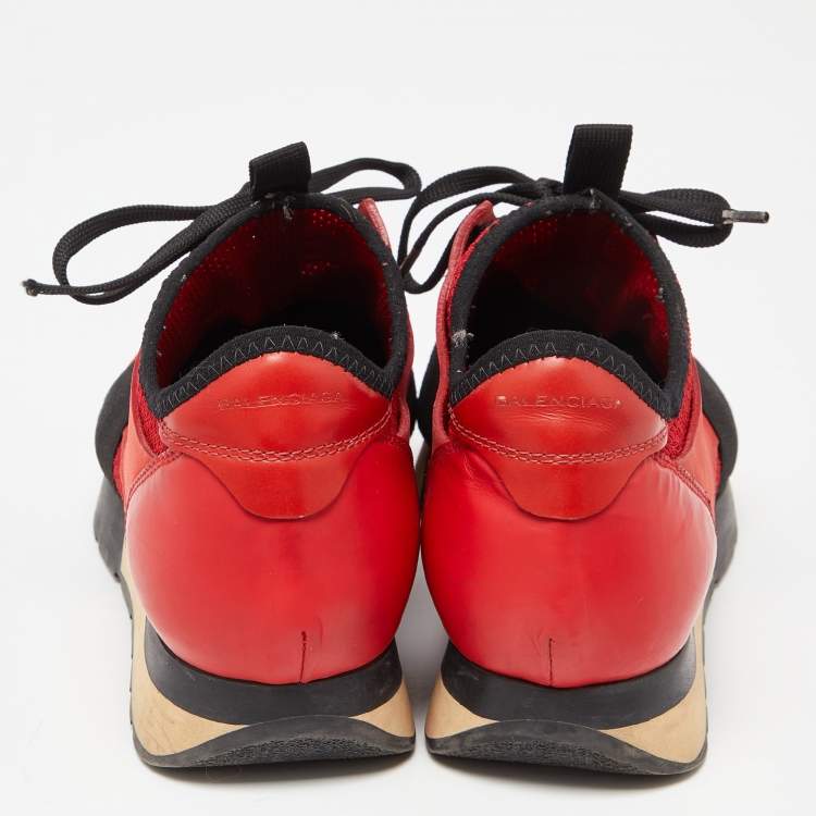 Pre Owned Balenciaga Orange Leather and Mesh Race Runner Sneakers Size 39