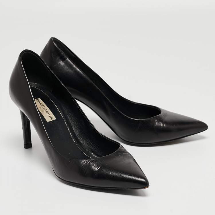 Pre Owned Balenciaga Black Leather Knife Pointed Toe Pumps Size 36