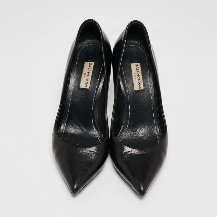 Pre Owned Balenciaga Black Leather Knife Pointed Toe Pumps Size 36