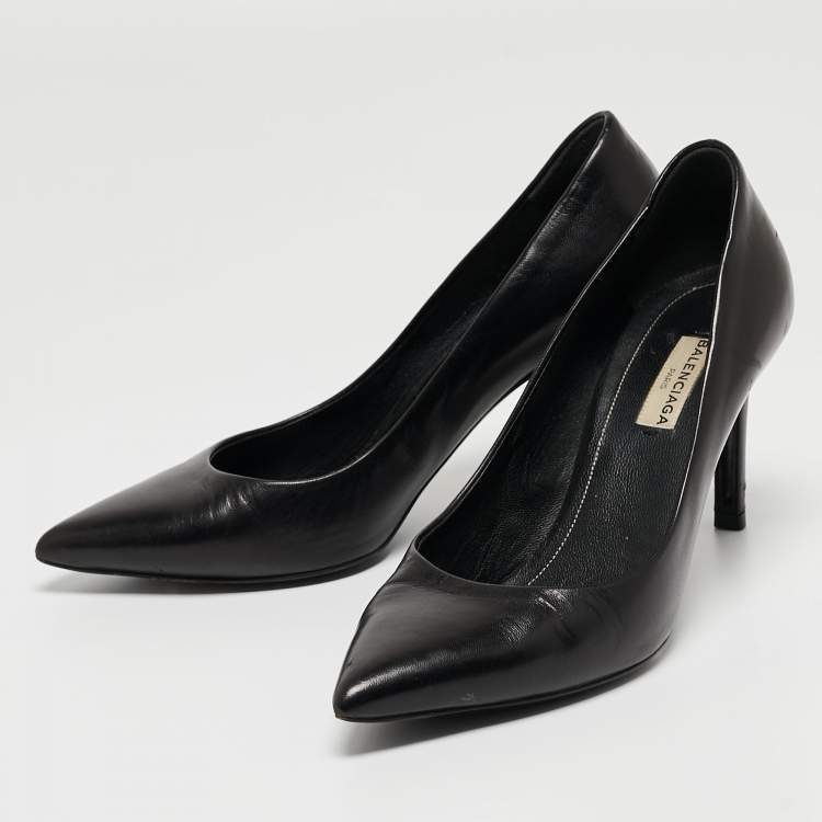 Pre Owned Balenciaga Black Leather Knife Pointed Toe Pumps Size 36