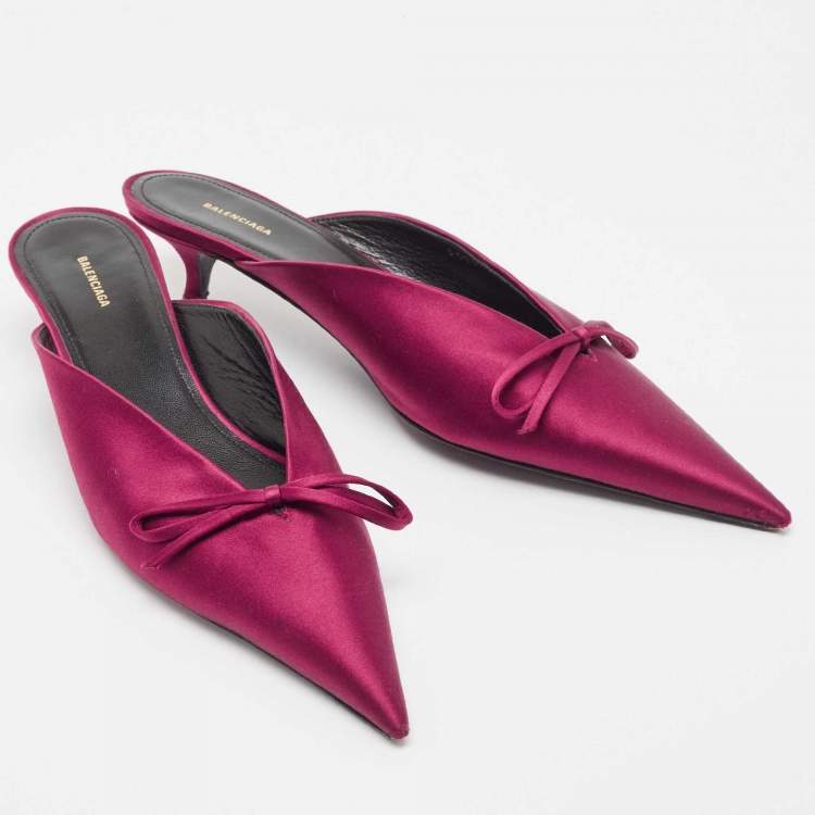 Pre Owned Balenciaga Burgundy Satin Knife Mules Size 38.5