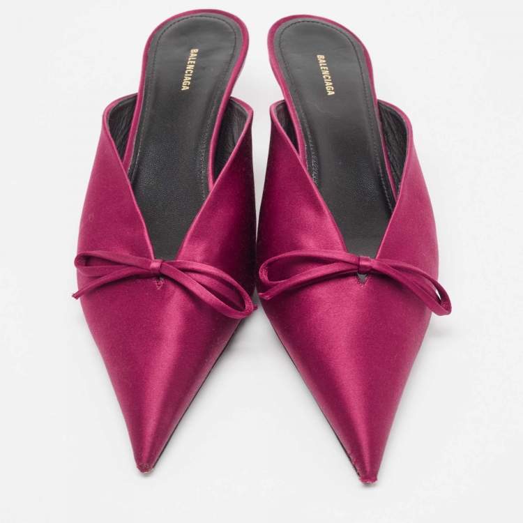 Pre Owned Balenciaga Burgundy Satin Knife Mules Size 38.5