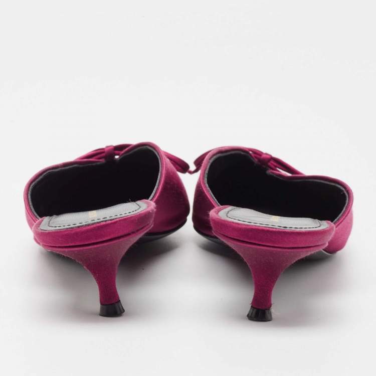 Pre Owned Balenciaga Burgundy Satin Knife Mules Size 38.5