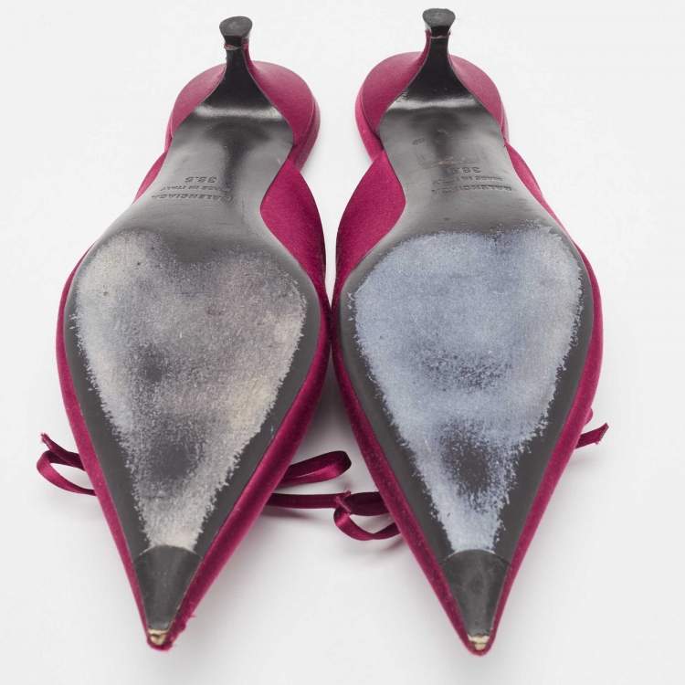 Pre Owned Balenciaga Burgundy Satin Knife Mules Size 38.5
