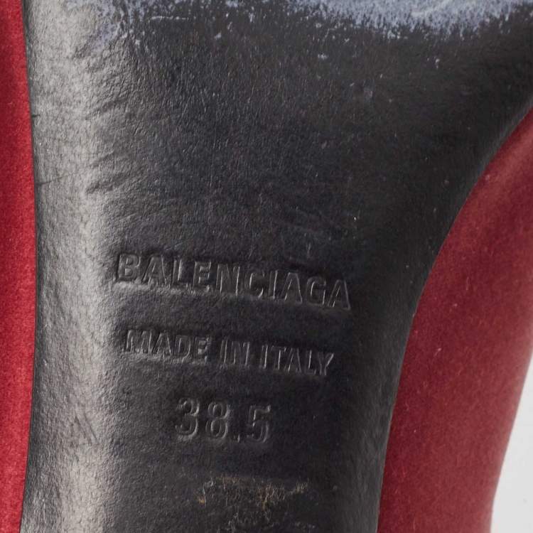 Pre Owned Balenciaga Burgundy Satin Knife Mules Size 38.5