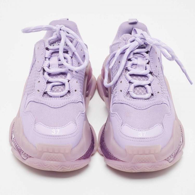Pre Owned Balenciaga Purple Mesh and Leather Triple S Clear Sole Sneakers Size 37