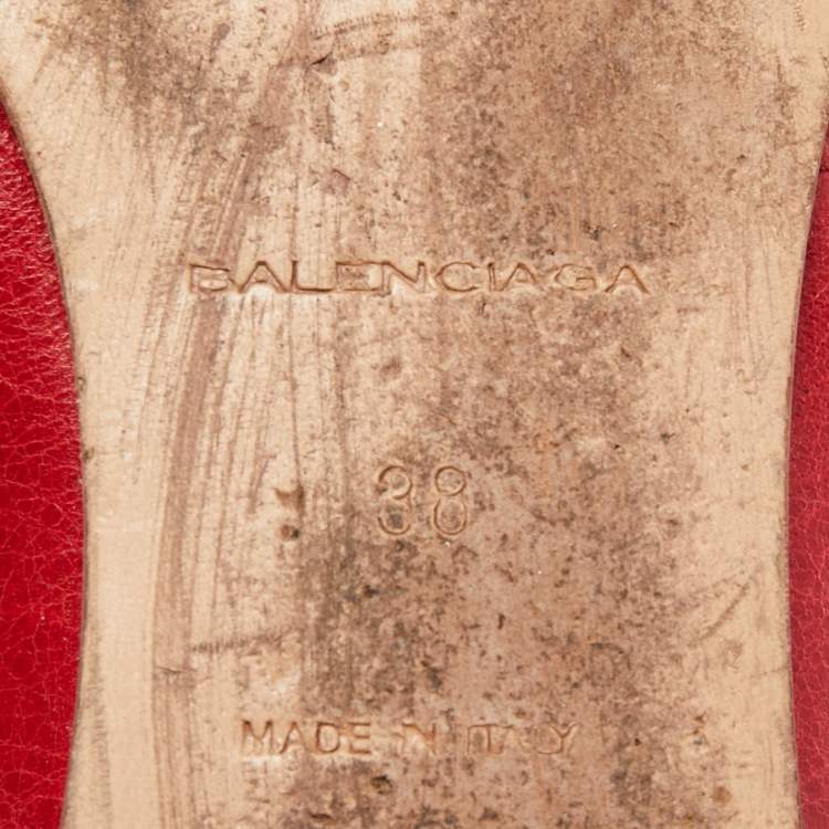 Pre Owned Balenciaga Red Leather Arena Ballet Flats Size 38