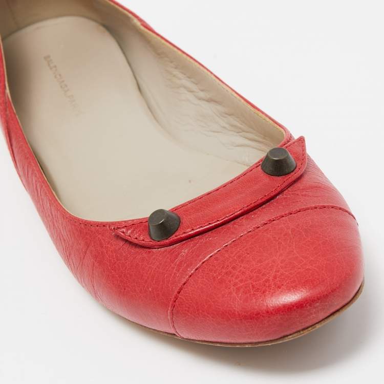 Pre Owned Balenciaga Red Leather Arena Ballet Flats Size 38