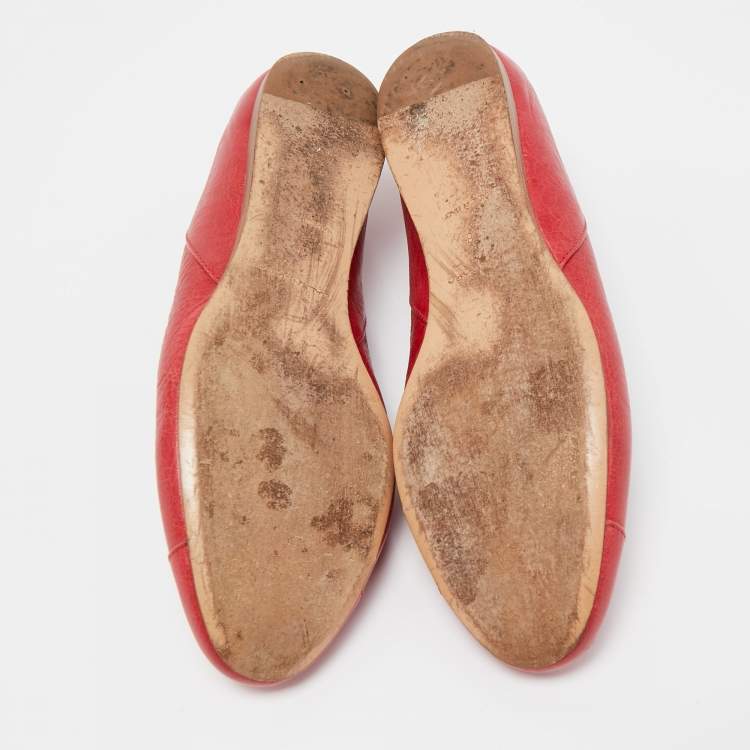 Pre Owned Balenciaga Red Leather Arena Ballet Flats Size 38