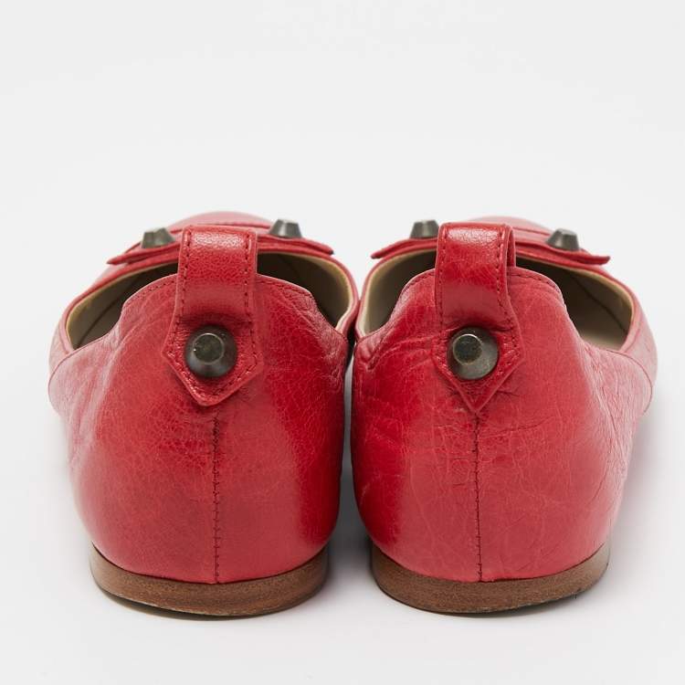 Pre Owned Balenciaga Red Leather Arena Ballet Flats Size 38