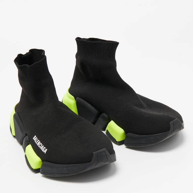 Pre Owned Balenciaga Black Knit Fabric Speed 2.0 High Top Sneakers Size 37