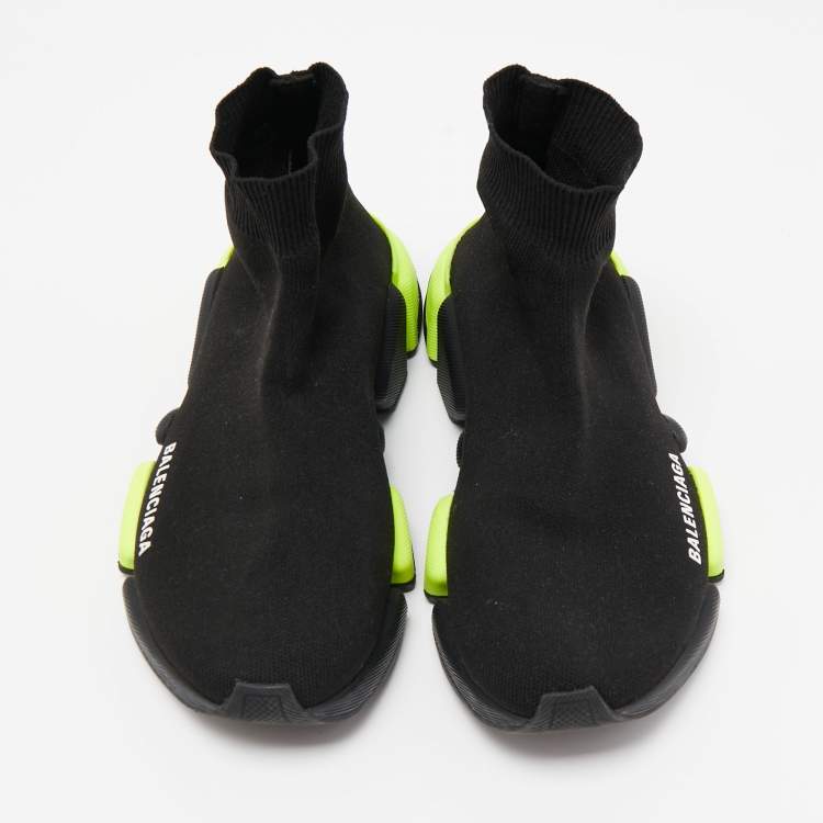 Pre Owned Balenciaga Black Knit Fabric Speed 2.0 High Top Sneakers Size 37