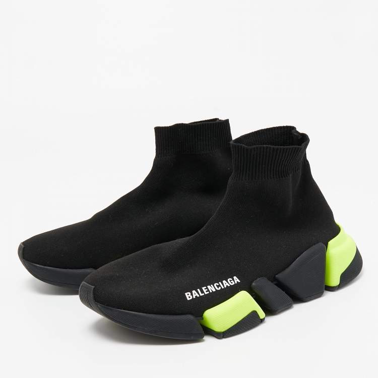Pre Owned Balenciaga Black Knit Fabric Speed 2.0 High Top Sneakers Size 37