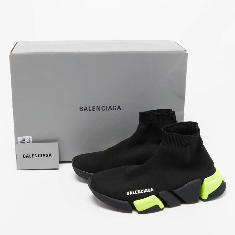 Pre Owned Balenciaga Black Knit Fabric Speed 2.0 High Top Sneakers Size 37