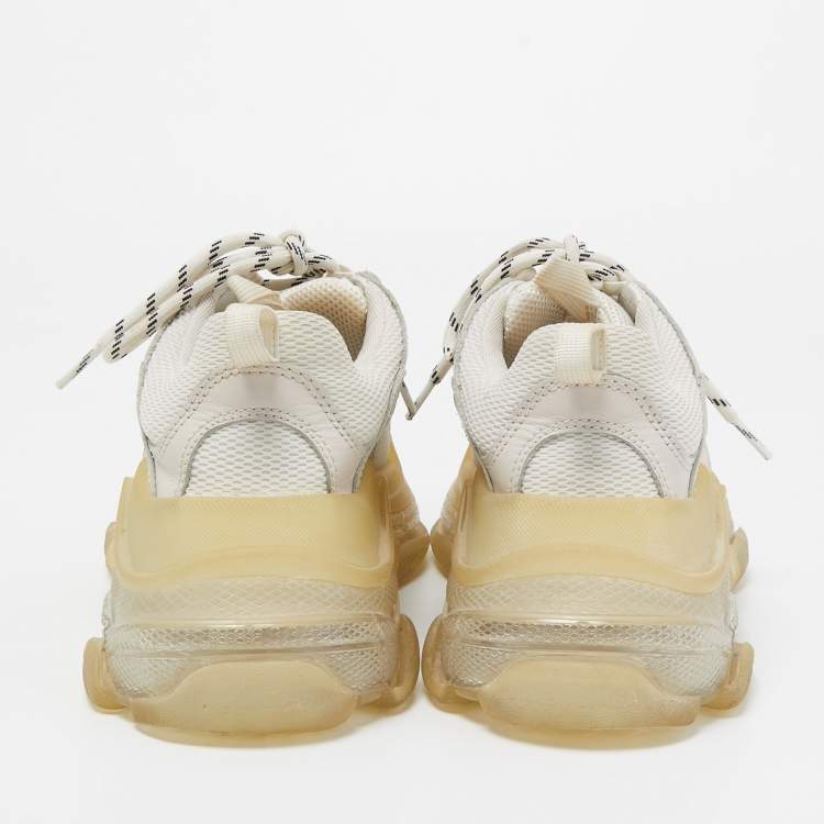 Pre Owned Balenciaga White Leather and Mesh Triple S Clear Sneakers Size 38