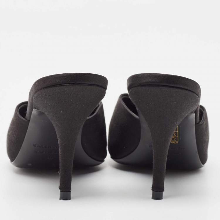Pre Owned Balenciaga Black Satin BB Knife Mules Size 36