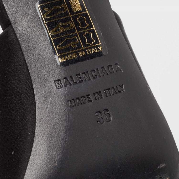 Pre Owned Balenciaga Black Satin BB Knife Mules Size 36