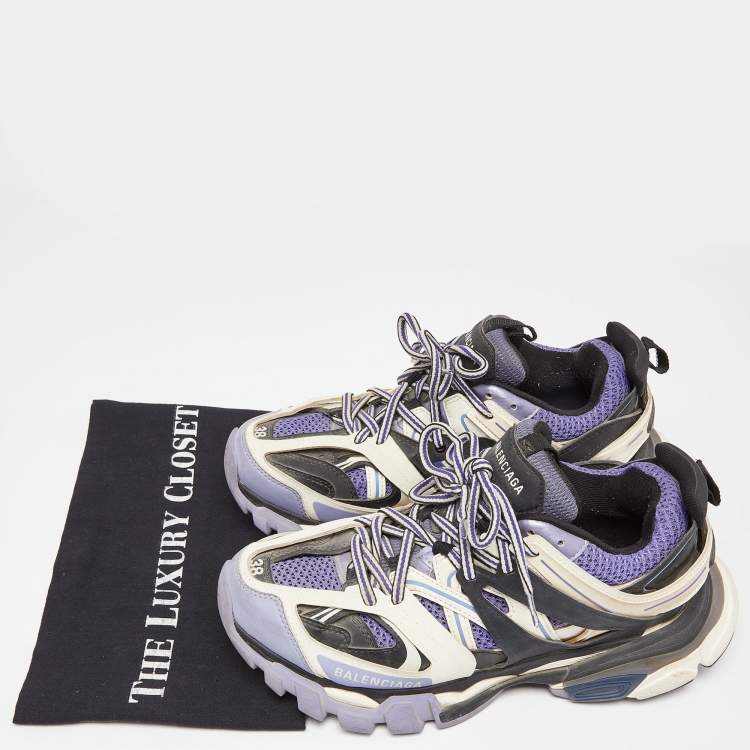 مملوكة مسبقًا Balenciaga Purple Mesh and Faux Leather Track Sneakers Size 38