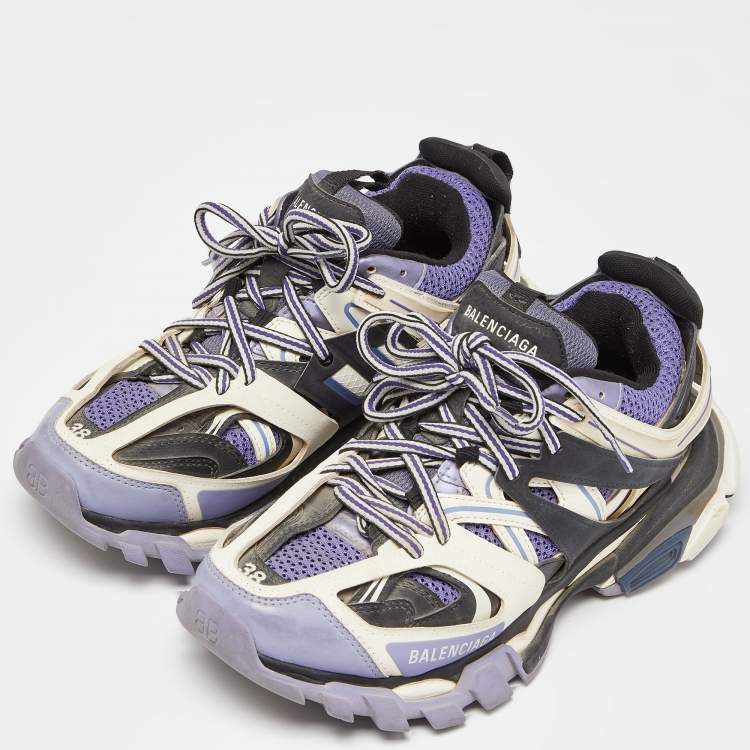 مملوكة مسبقًا Balenciaga Purple Mesh and Faux Leather Track Sneakers Size 38