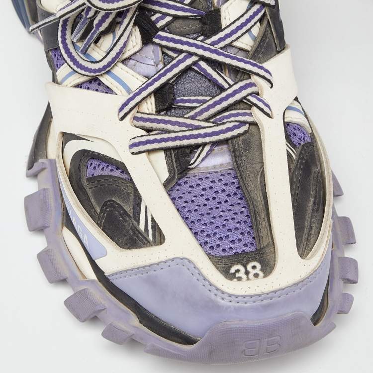 مملوكة مسبقًا Balenciaga Purple Mesh and Faux Leather Track Sneakers Size 38