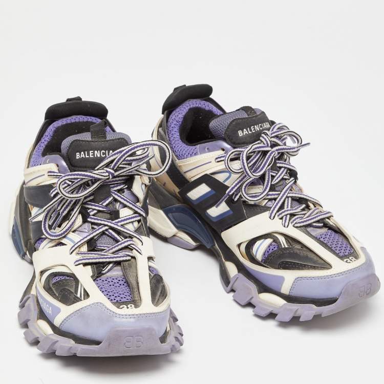 مملوكة مسبقًا Balenciaga Purple Mesh and Faux Leather Track Sneakers Size 38