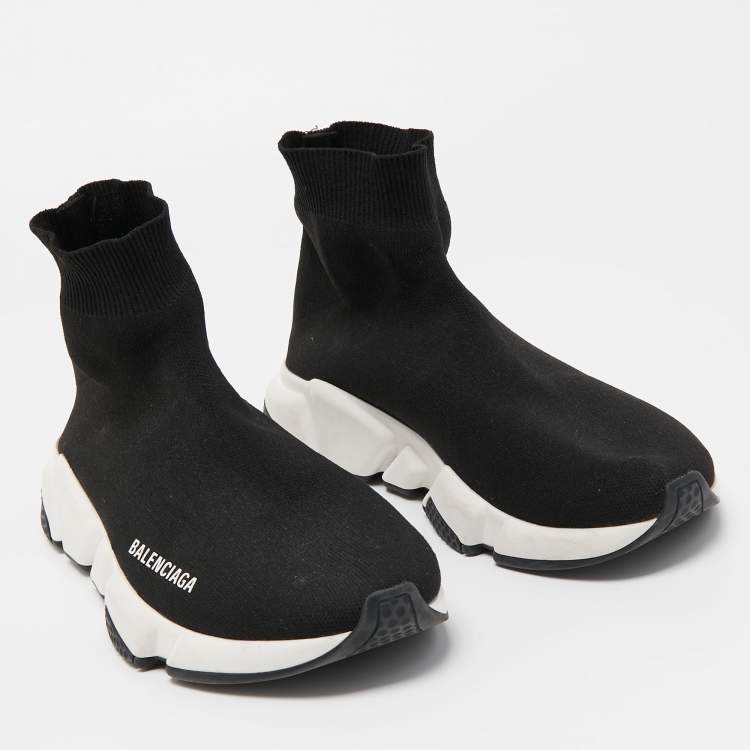 Pre Owned Balenciaga Black Knit Fabric Speed High Top Sneakers Size 38