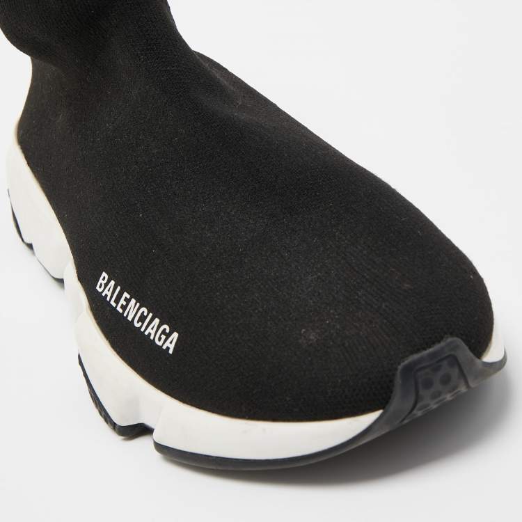 Pre Owned Balenciaga Black Knit Fabric Speed High Top Sneakers Size 38